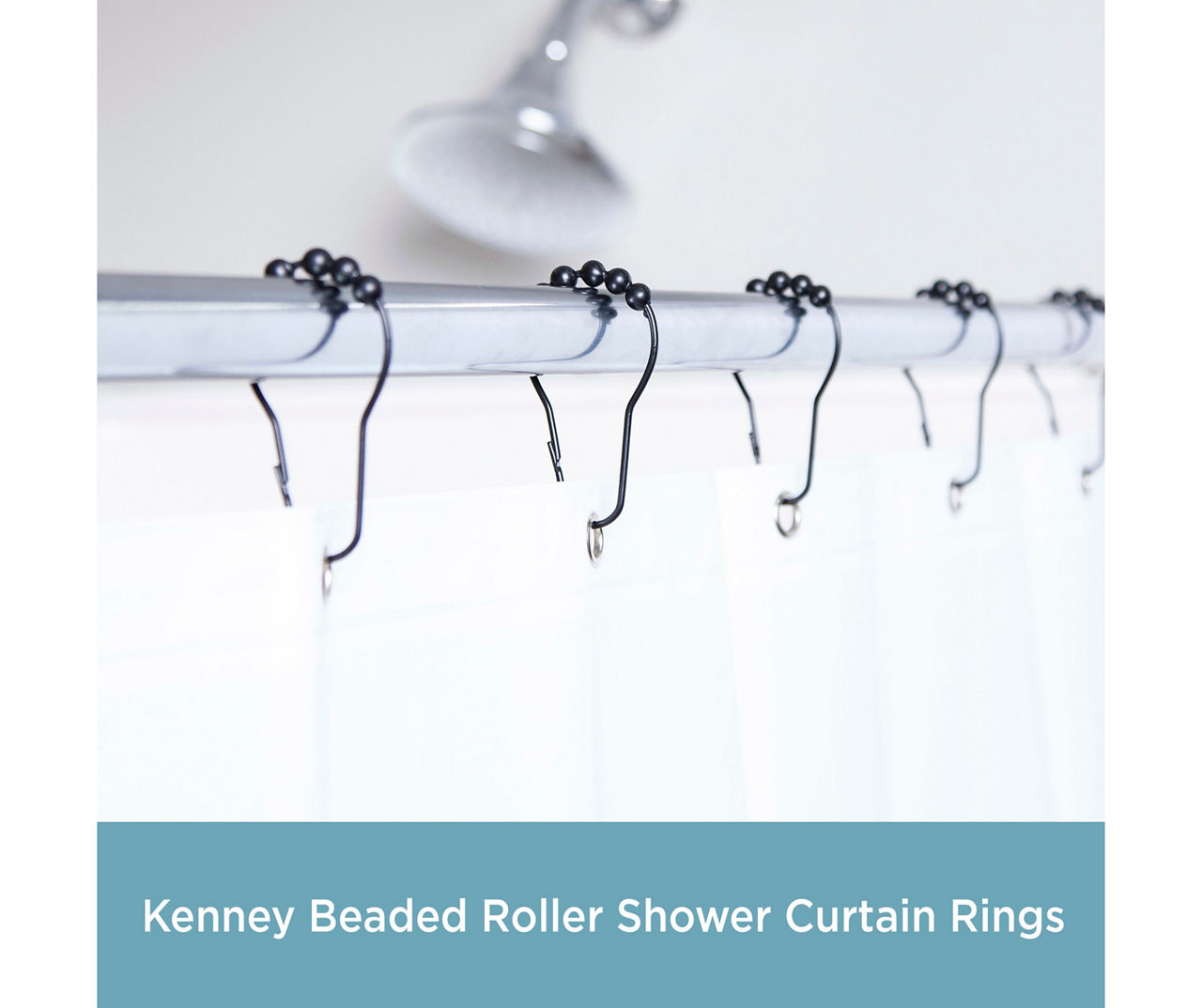 Black Beaded Roller Shower Curtain Double Hooks, 12-Pack