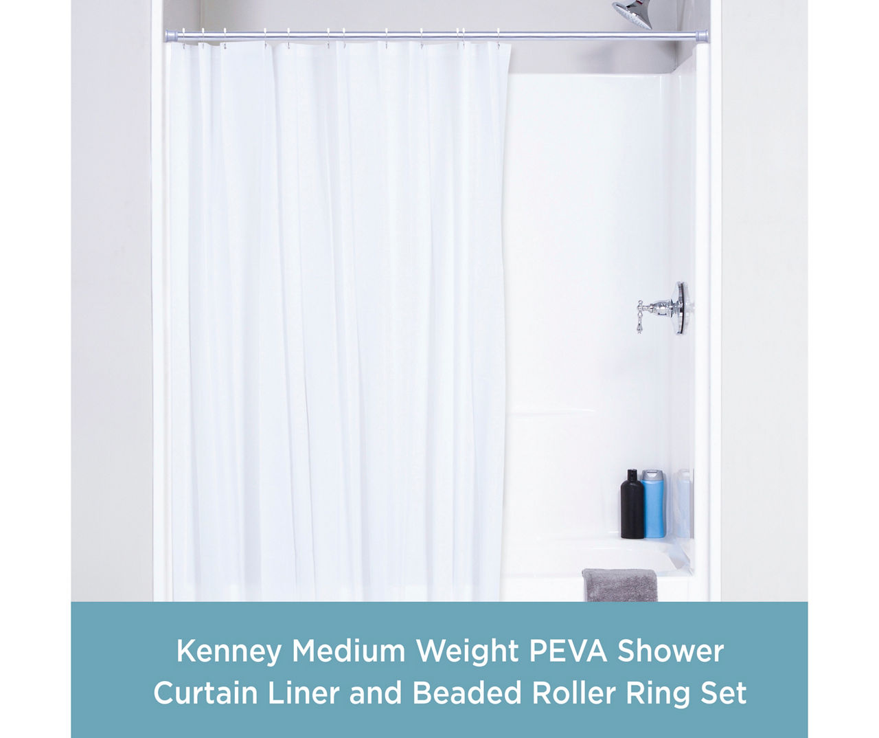 Kenney White 13-Piece Medium-Weight PEVA Shower Liner & Roller Ring Set ...