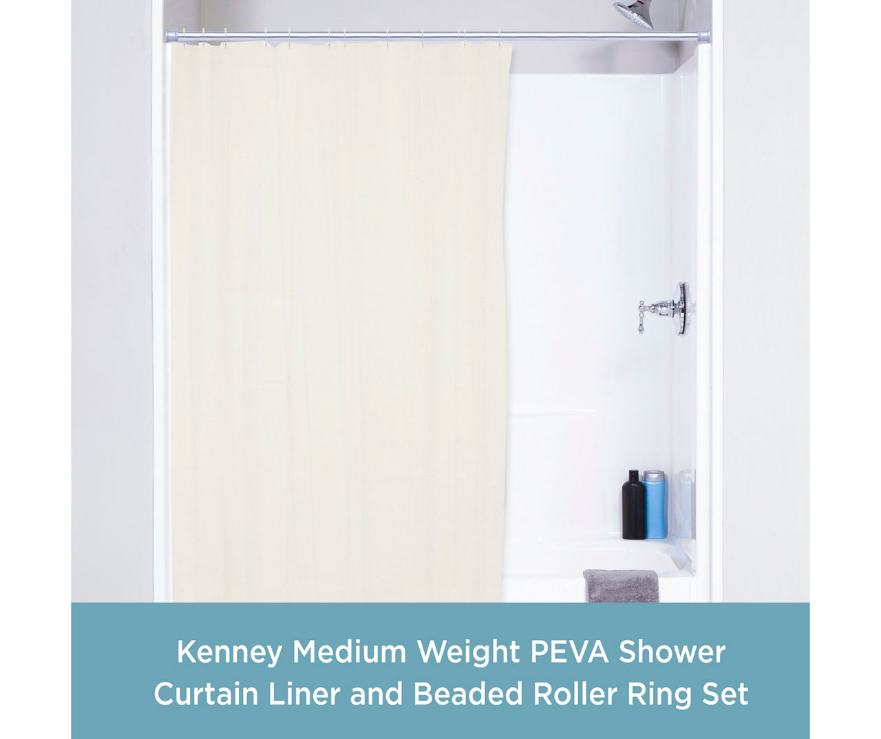 Kenney Cream 13-Piece Medium-Weight PEVA Shower Liner & Roller Ring Set ...