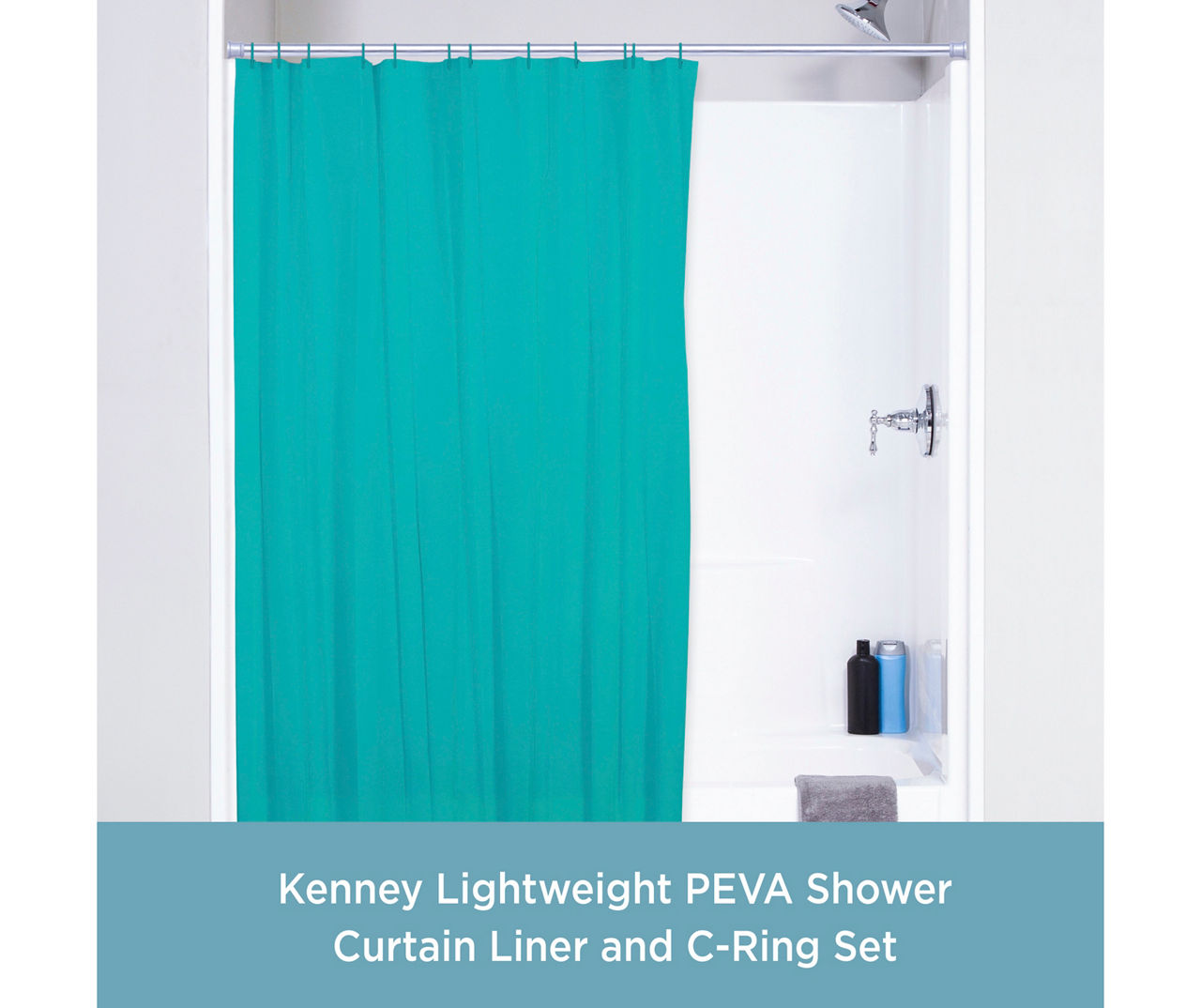 Kenney Turquoise 13-Piece Lightweight PEVA Shower Liner & C-Ring Set ...