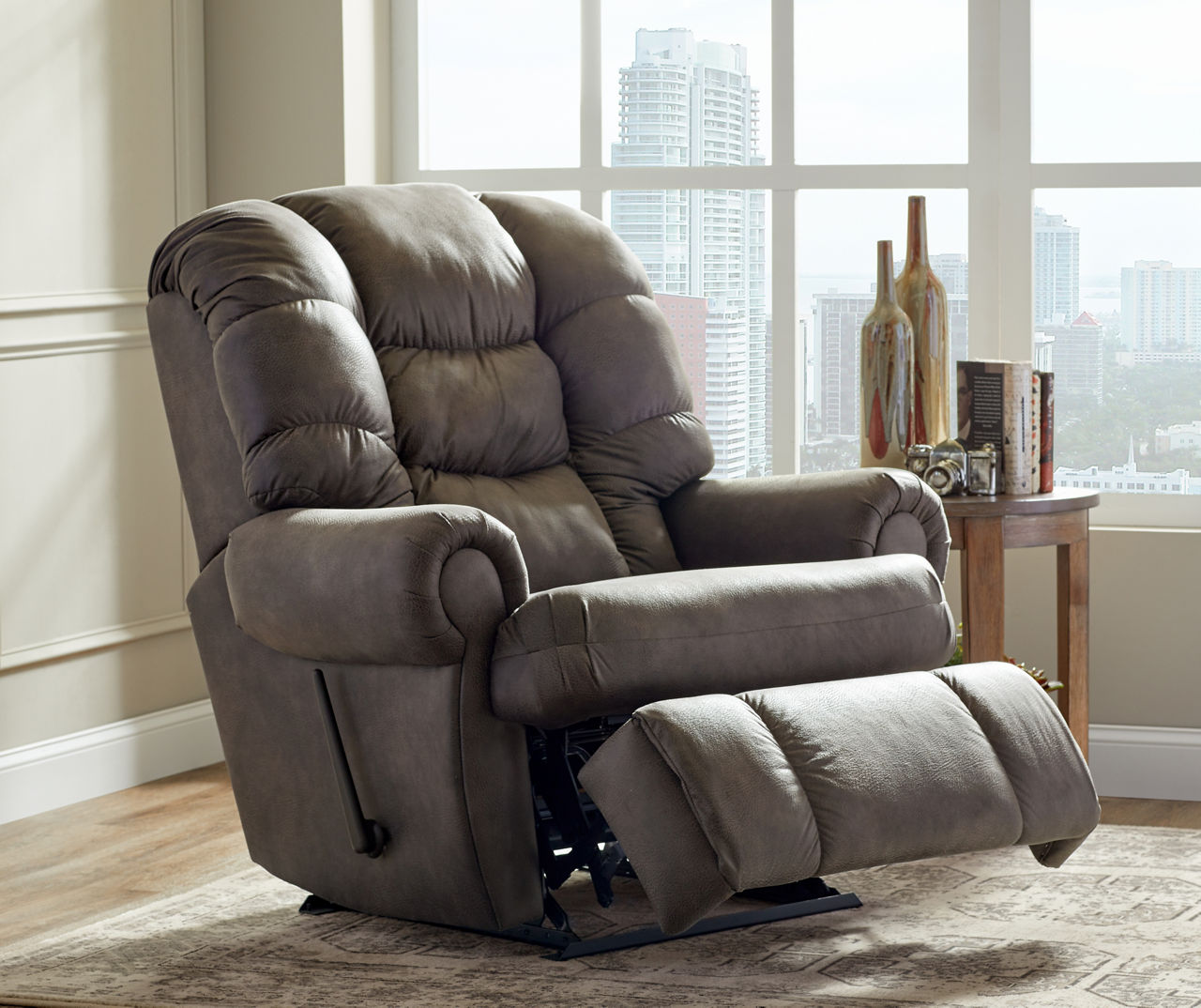 Lane Home Solutions Dorado Charcoal Leather Look Rocker Recliner | Big Lots