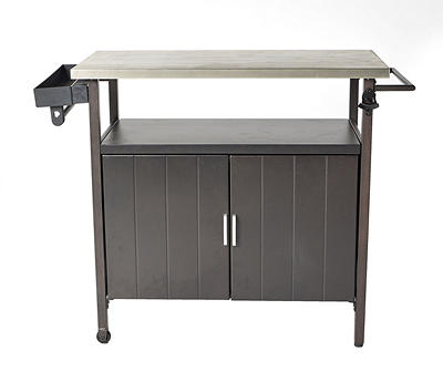 Silver & Brown Steel Patio Bar Cart Table