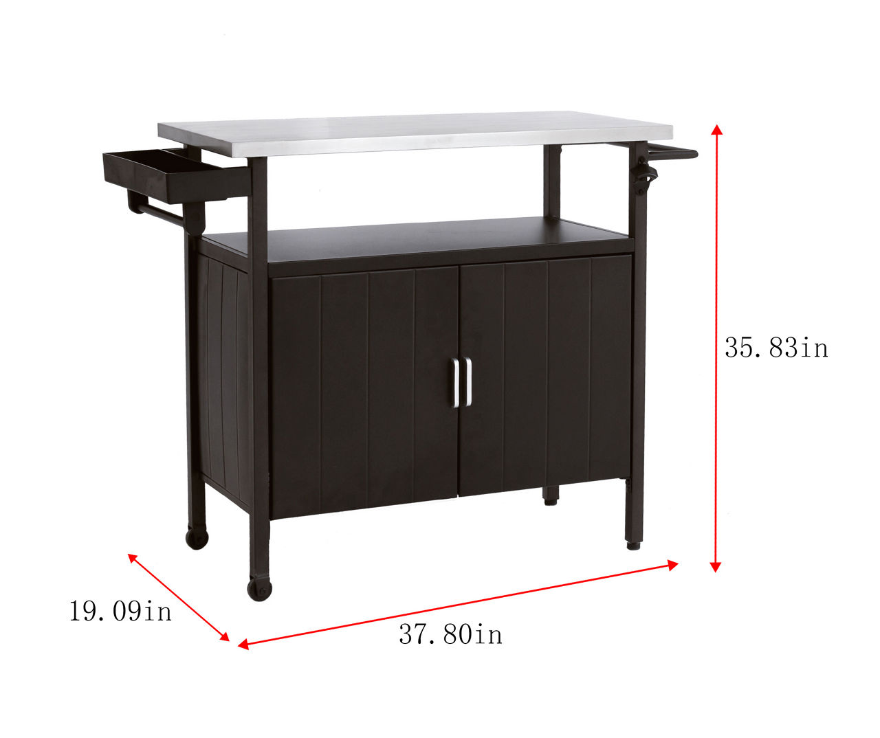 Silver & Charcoal Steel Patio Bar Cart Table