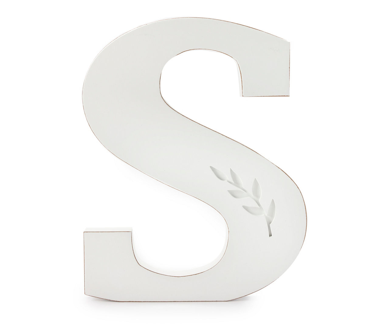 "S" White Leaf-Embossed Letter Tabletop Plaque