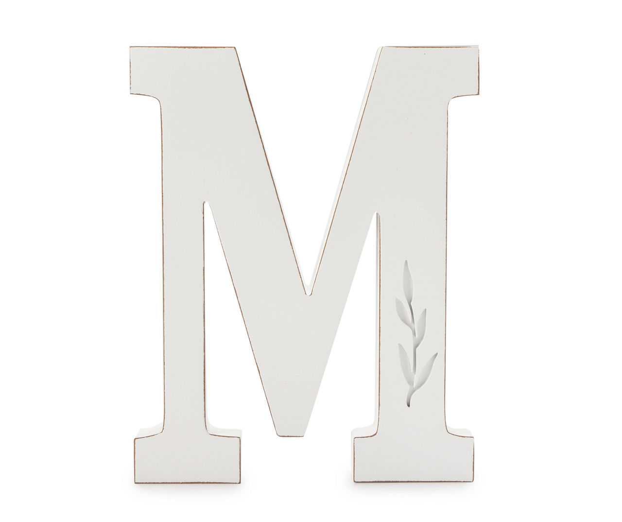 "M" White Leaf-Embossed Letter Tabletop Plaque