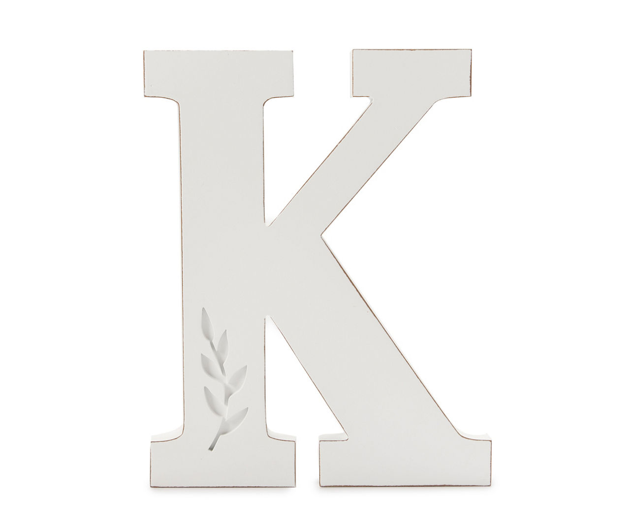 "K" White Leaf-Embossed Letter Tabletop Plaque
