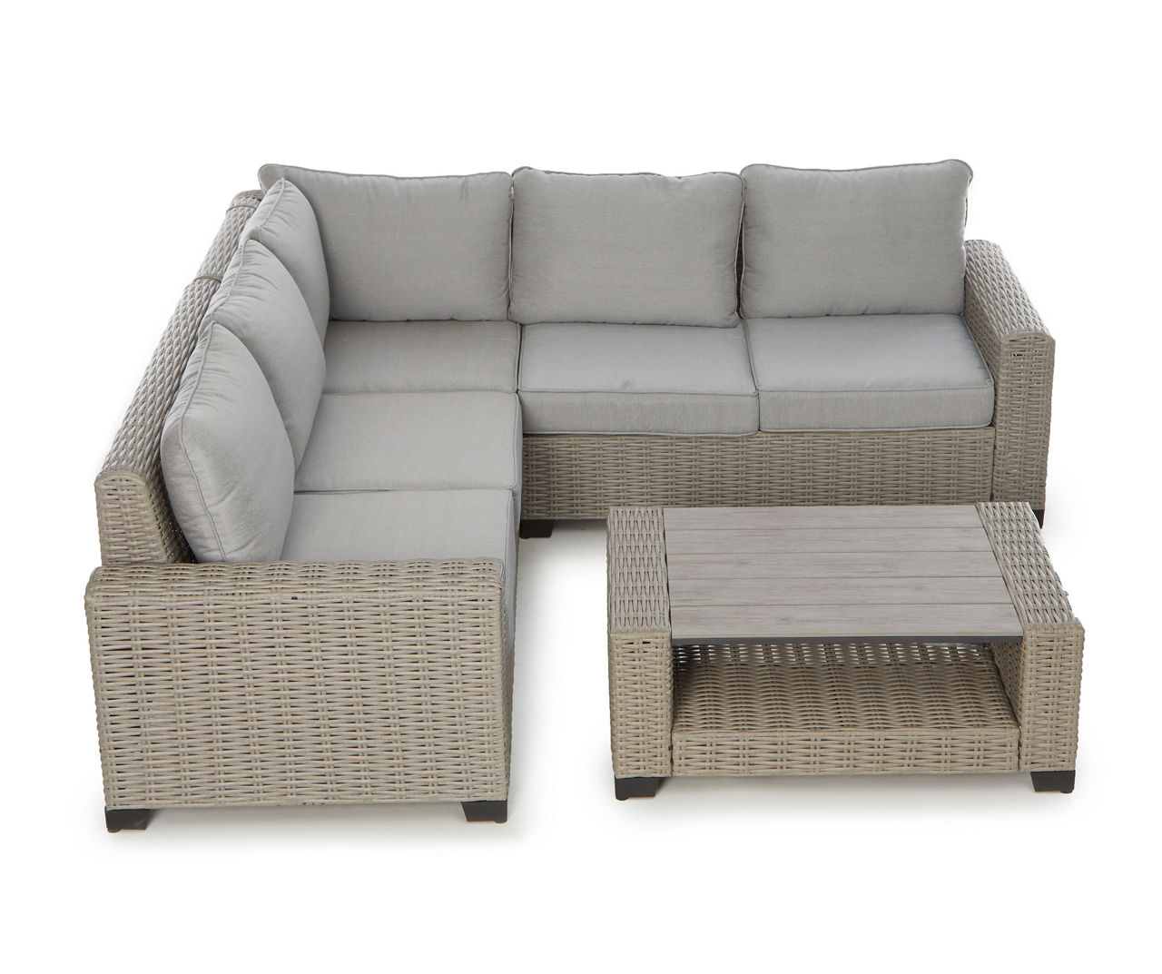 Pembroke Light Wicker Cushioned Patio Sectional & Coffee Table Set