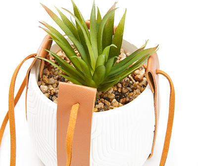 Green Artificial Succulent With White Hanging Pot