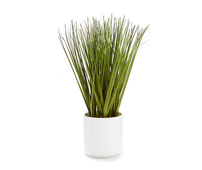 Green Artificial Grass Arrangement With White Ceramic Pot