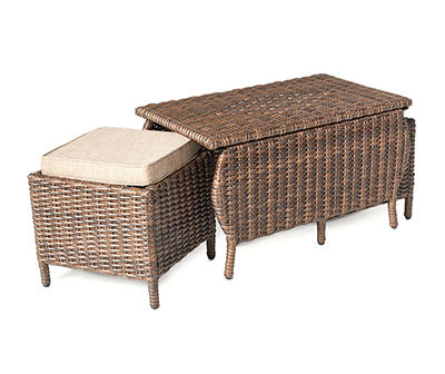 Harvest Run 3-Piece All-Weather Wicker Patio Coffee Table & Cushioned Ottoman Set