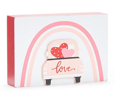 "Love" White & Pink Truck Block Plaque
