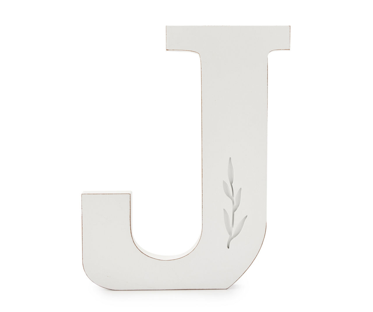 "J" White Leaf-Embossed Letter Tabletop Plaque