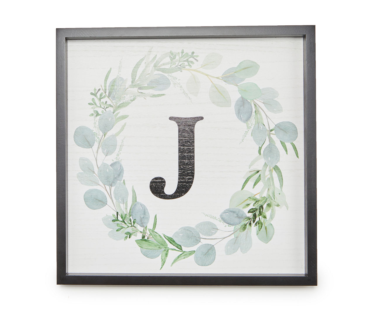 "J" White, Green & Black Wreath Initial Framed Wall Plaque