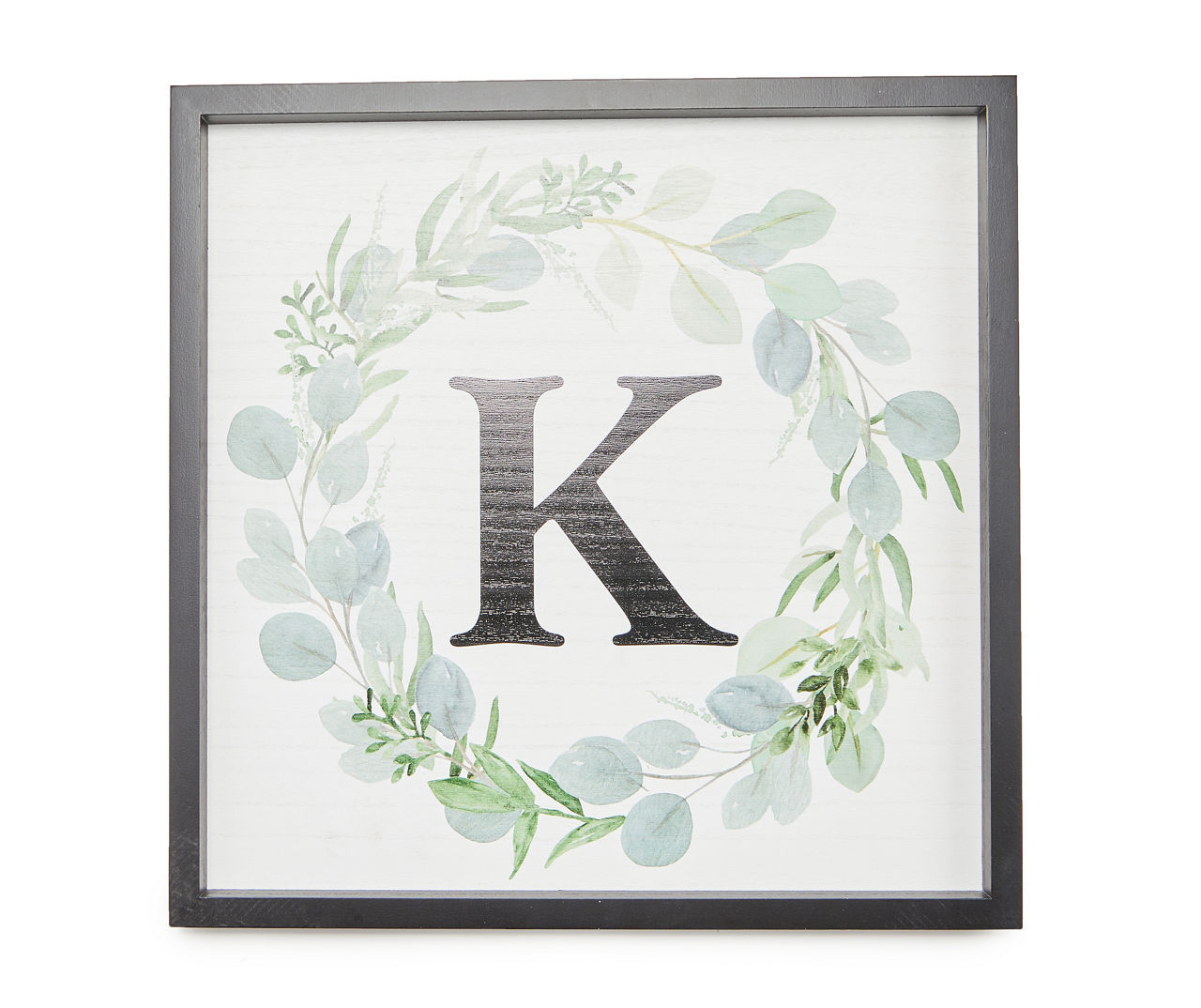 "K" White, Green & Black Wreath Initial Framed Wall Plaque