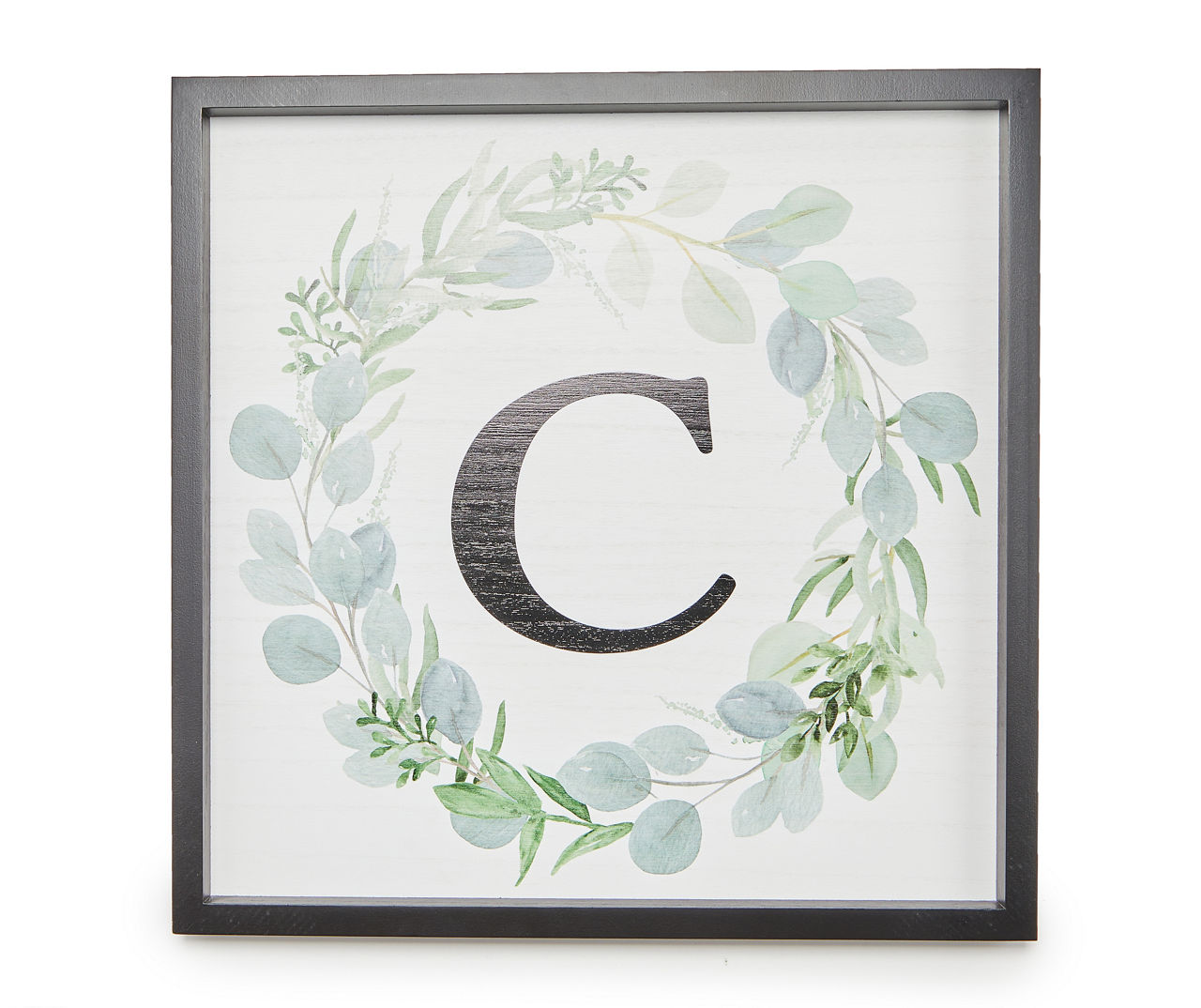 "C" White, Green & Black Wreath Initial Framed Wall Plaque