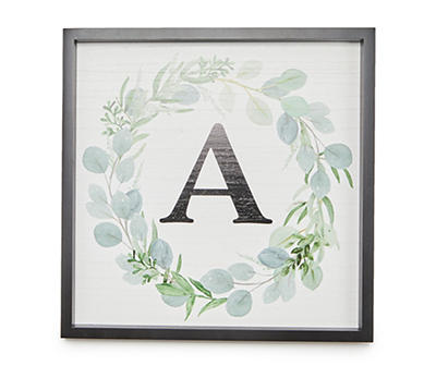 White, Green & Black Wreath Initial Framed Wall Plaque