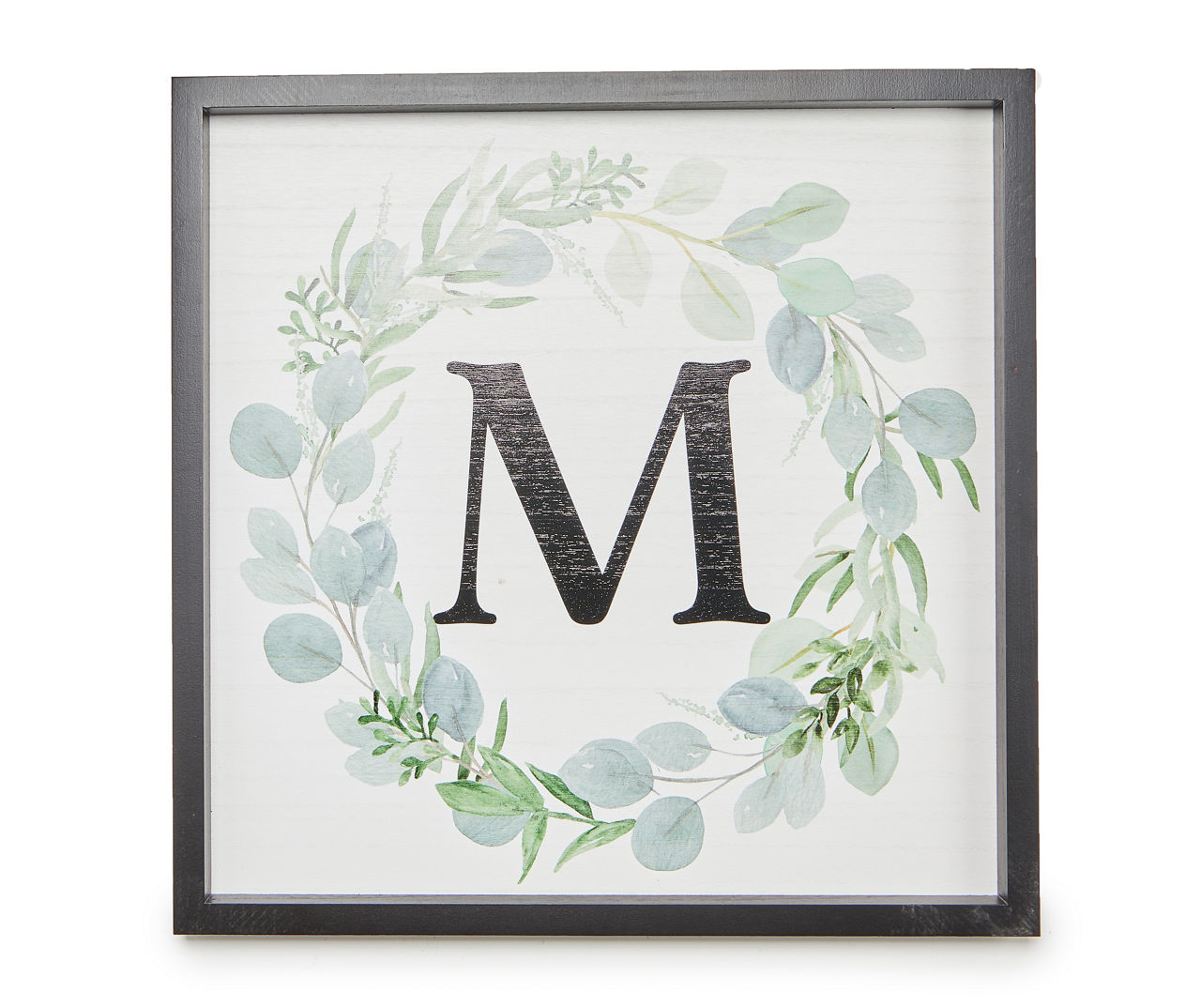 "M" White, Green & Black Wreath Initial Framed Wall Plaque