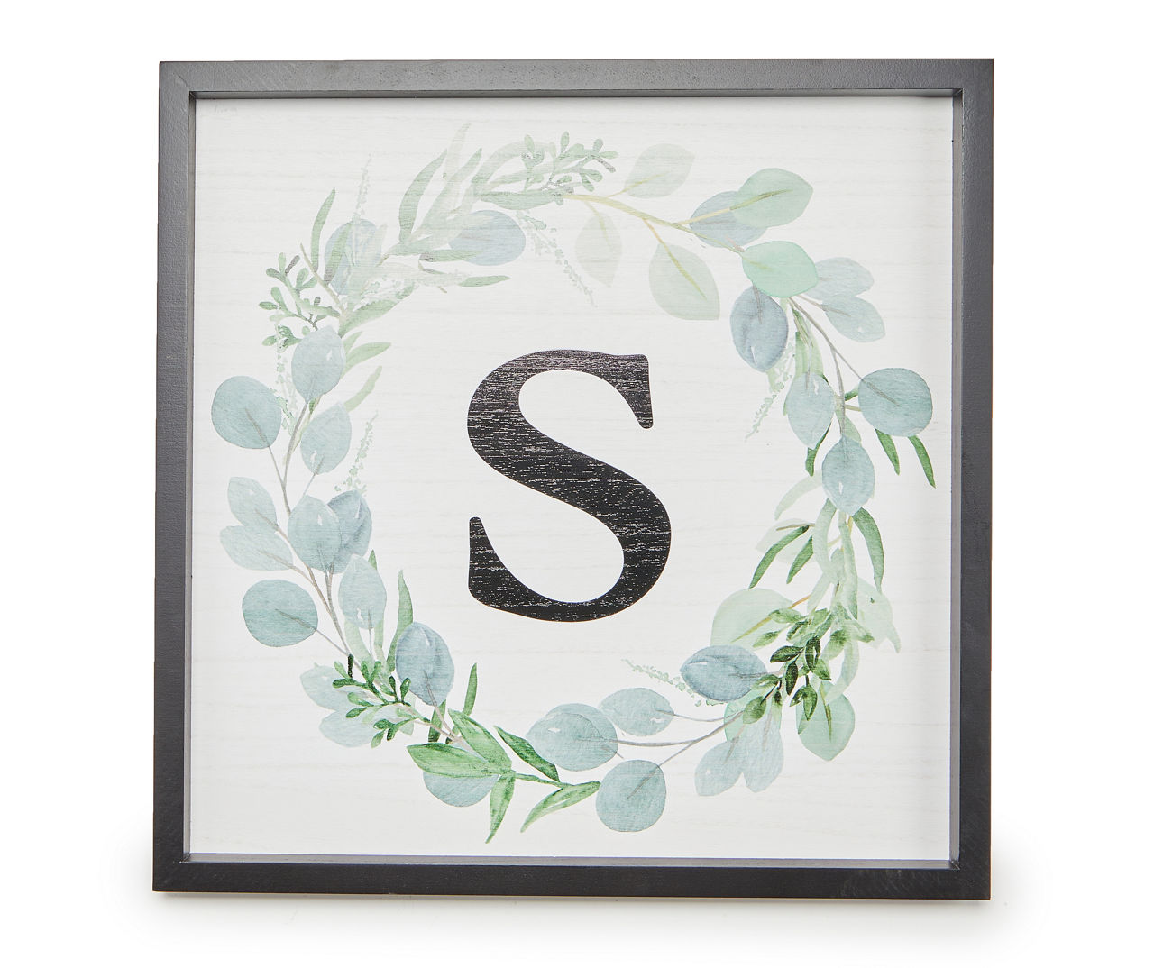 "S" White, Green & Black Wreath Initial Framed Wall Plaque