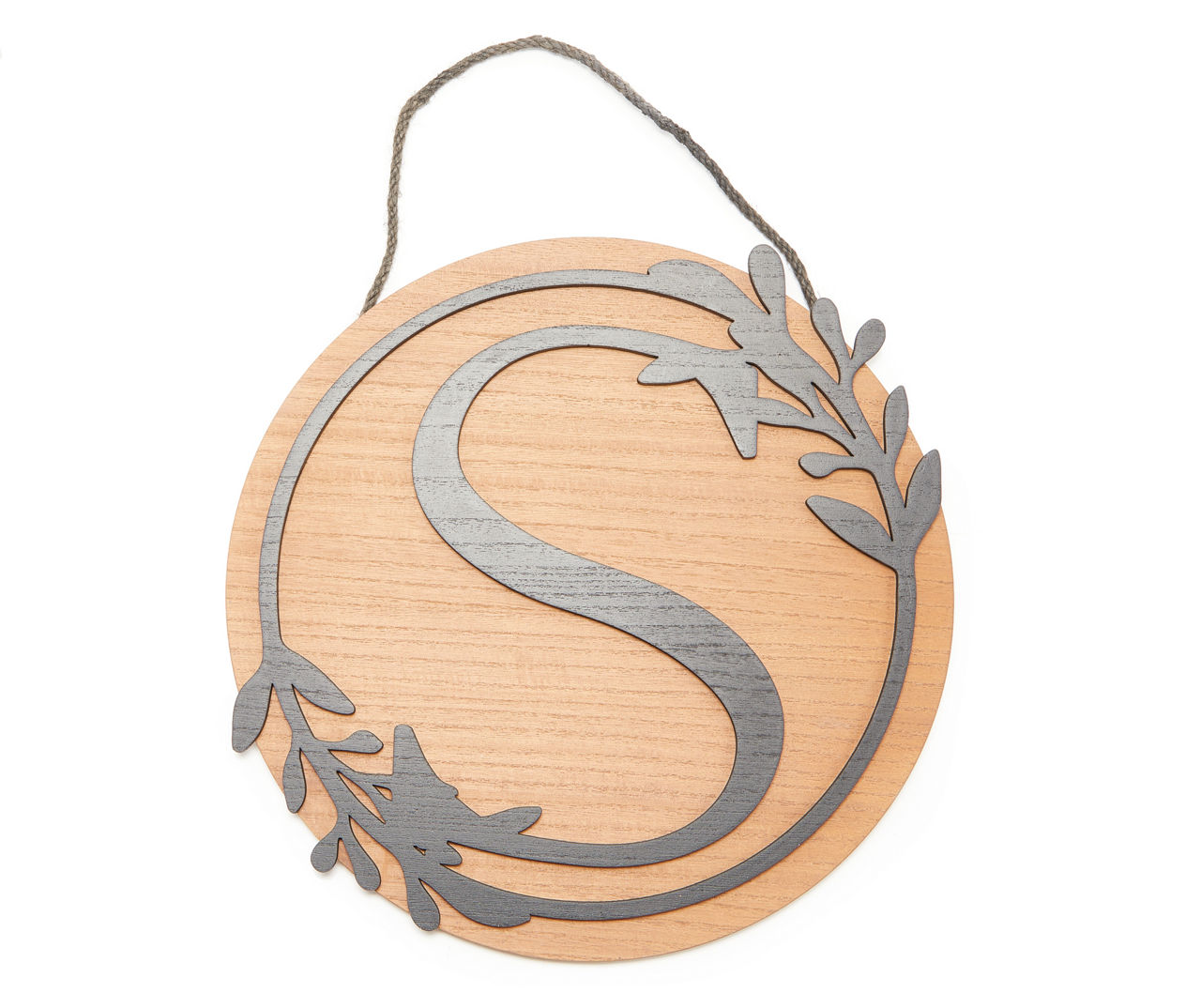 "S" Brown & Black Cutout Greenery Initial Circle Wall Plaque