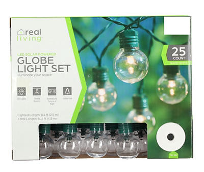 Warm White LED Solar G30 Globe Light Set, 25-Lights