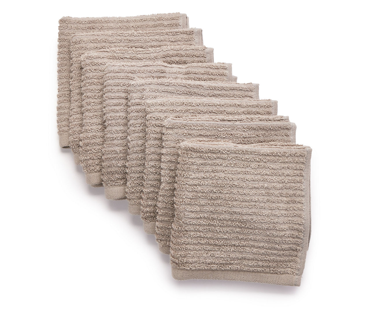 Ghost Gray Textured-Stripe Washcloth, 8-Pack