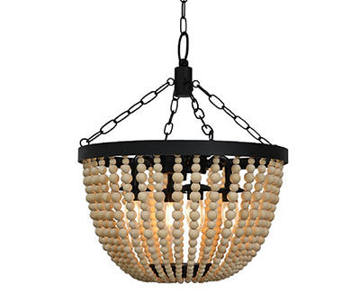 Wood Bead LED 4-Light Battery-Operated Chandelier with Remote