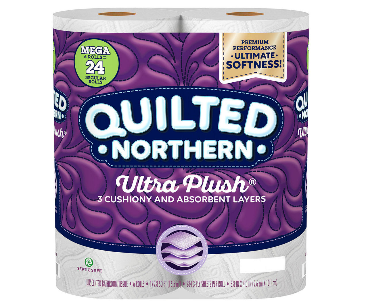 Quilted Northern Ultra Plush Toilet Paper with Scented Tube, 6 Mega Rolls =  24 Regular Rolls