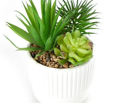 Artificial Succulent Arrangement in White Footed Pot