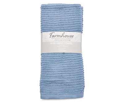Windward Blue Textured-Stripe Hand Towel, 4-Pack