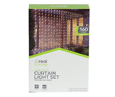 Warm White 8-Function LED Curtain Light Set, 160-Lights