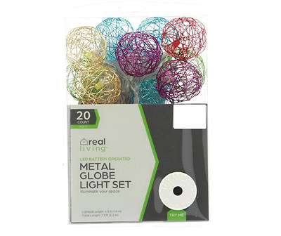 Multi-Color LED Battery-Operated Metal Globe Light Set, 20-Lights