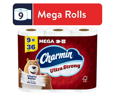 Ultra Strong Toilet Paper 9 Mega Rolls, 242 Sheets Per Roll