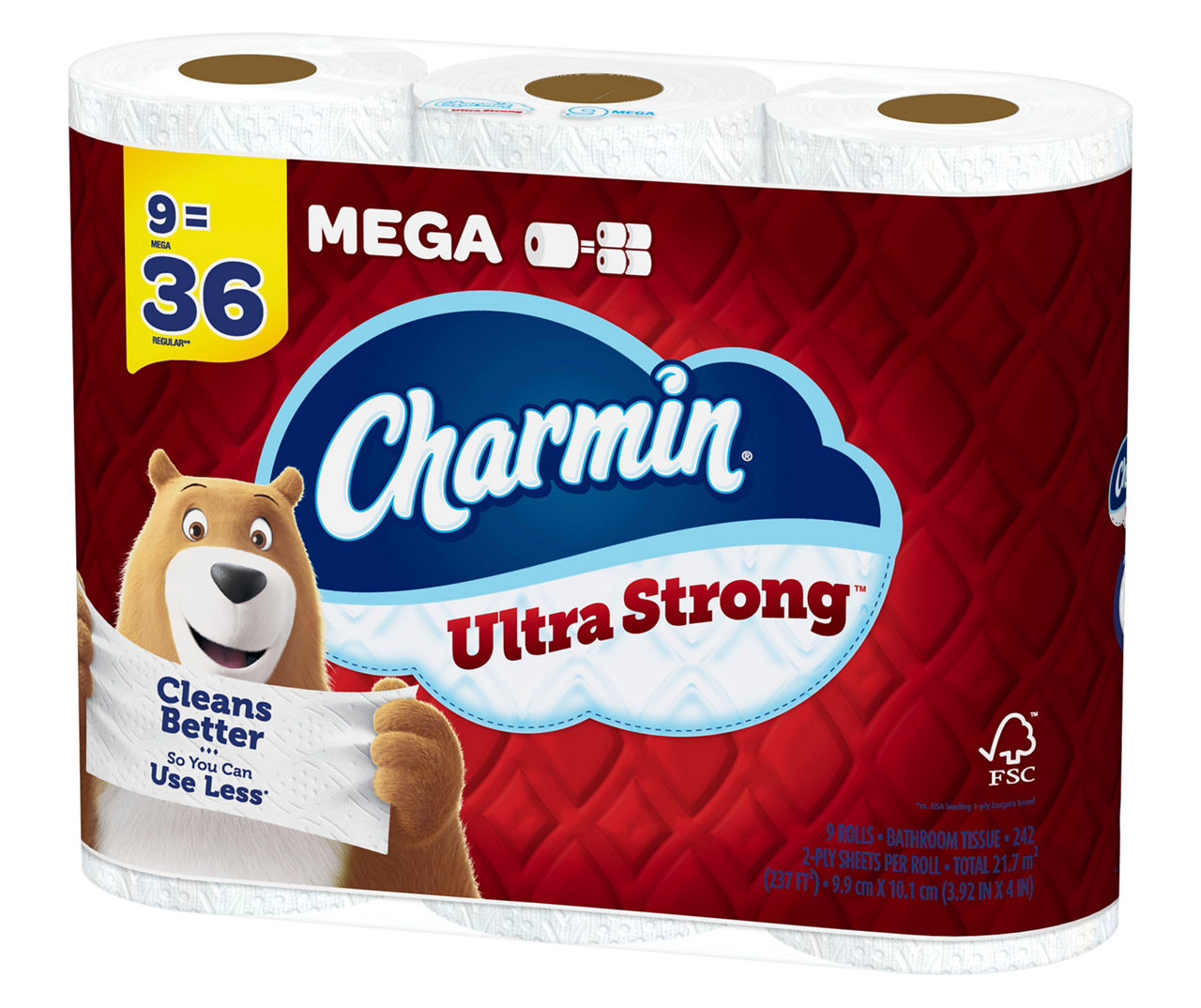 Ultra Strong Toilet Paper 9 Mega Rolls, 242 Sheets Per Roll