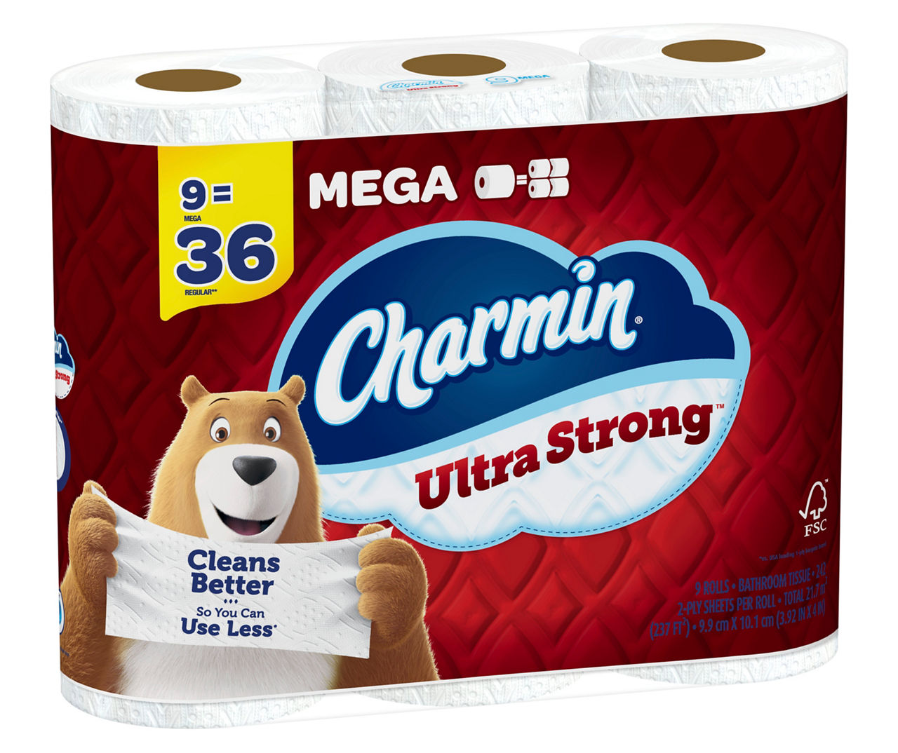 Ultra Strong Toilet Paper 9 Mega Rolls, 242 Sheets Per Roll