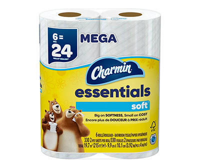 Charmin Essentials Soft Toilet Paper 6 Mega Rolls, 330 Sheets Per Roll