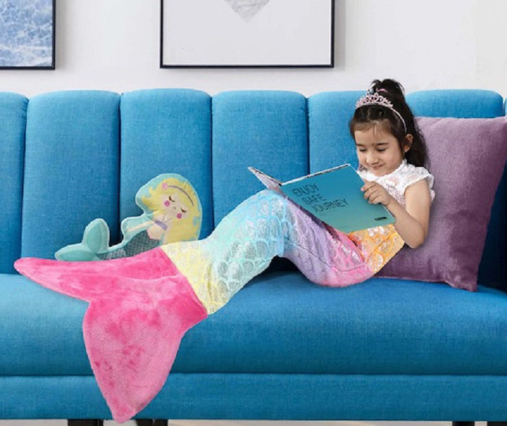 Dream Street Pink Rainbow Shimmer Kids Mermaid Tail Blanket