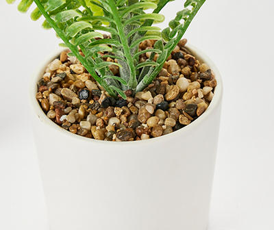 Green Artificial Mini Fern Arrangement With White Ceramic Pot