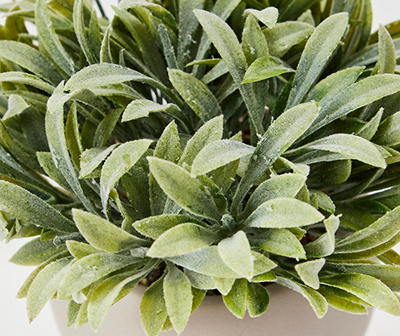 Green Artificial Mini Plant Arrangement With Gray Ceramic Pot