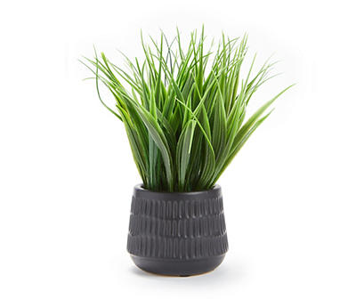 Green Artifiical Grass Arrangement With Black Beveled Ceramic Pot