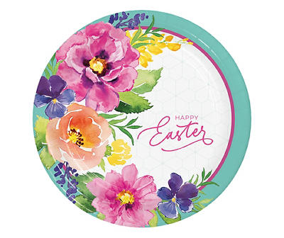 "Happy Easter" Spring Floral Paper Dinner Plates, 20-Count