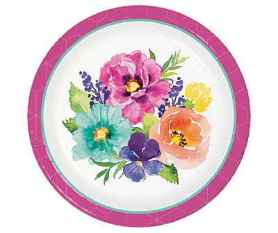 White & Pink Watercolor Floral Paper Lunch Plate, 32-Pack