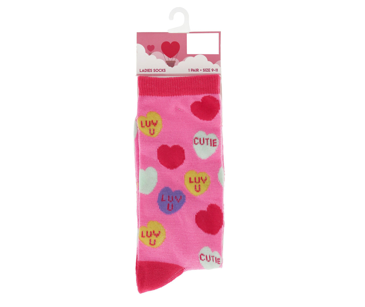Women's "Luv U" Pink Candy Hearts Crew Socks