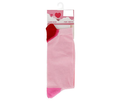 Women's Pink Heart Crew Socks
