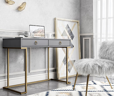 Camila Gray Writing Desk with Wireless Charging
