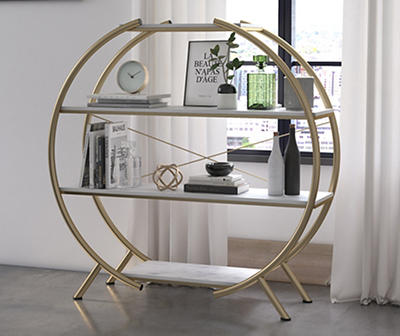 COSMOLIVING ROUND BOOKCASE WHT MRBLE