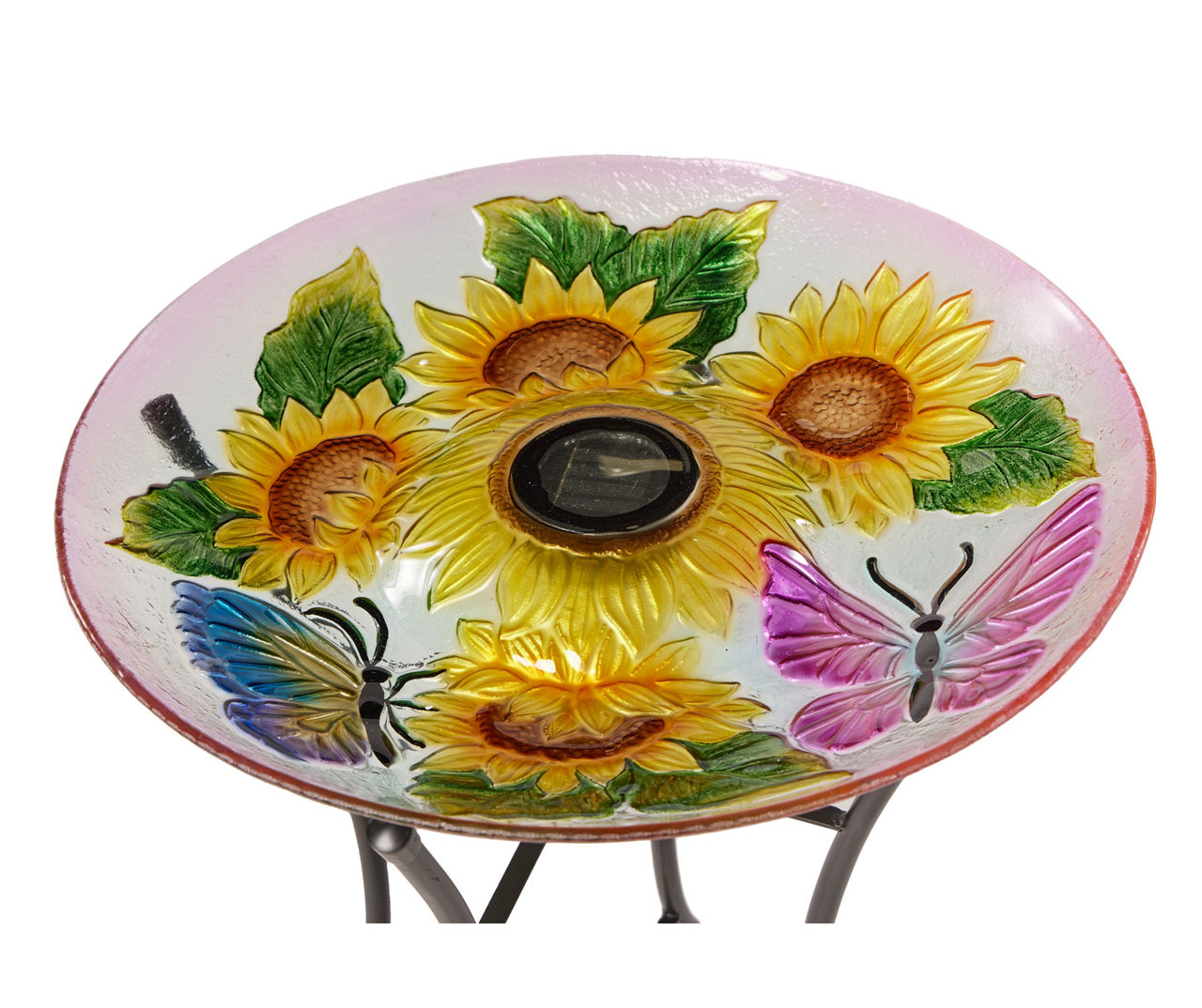 18.5" Sunflower & Butterfly Solar Glass Birdbath