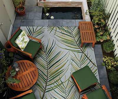 Dolce Frost & Green Bamboo Forest Outdoor Area Rug, (5.25' x 7.5')