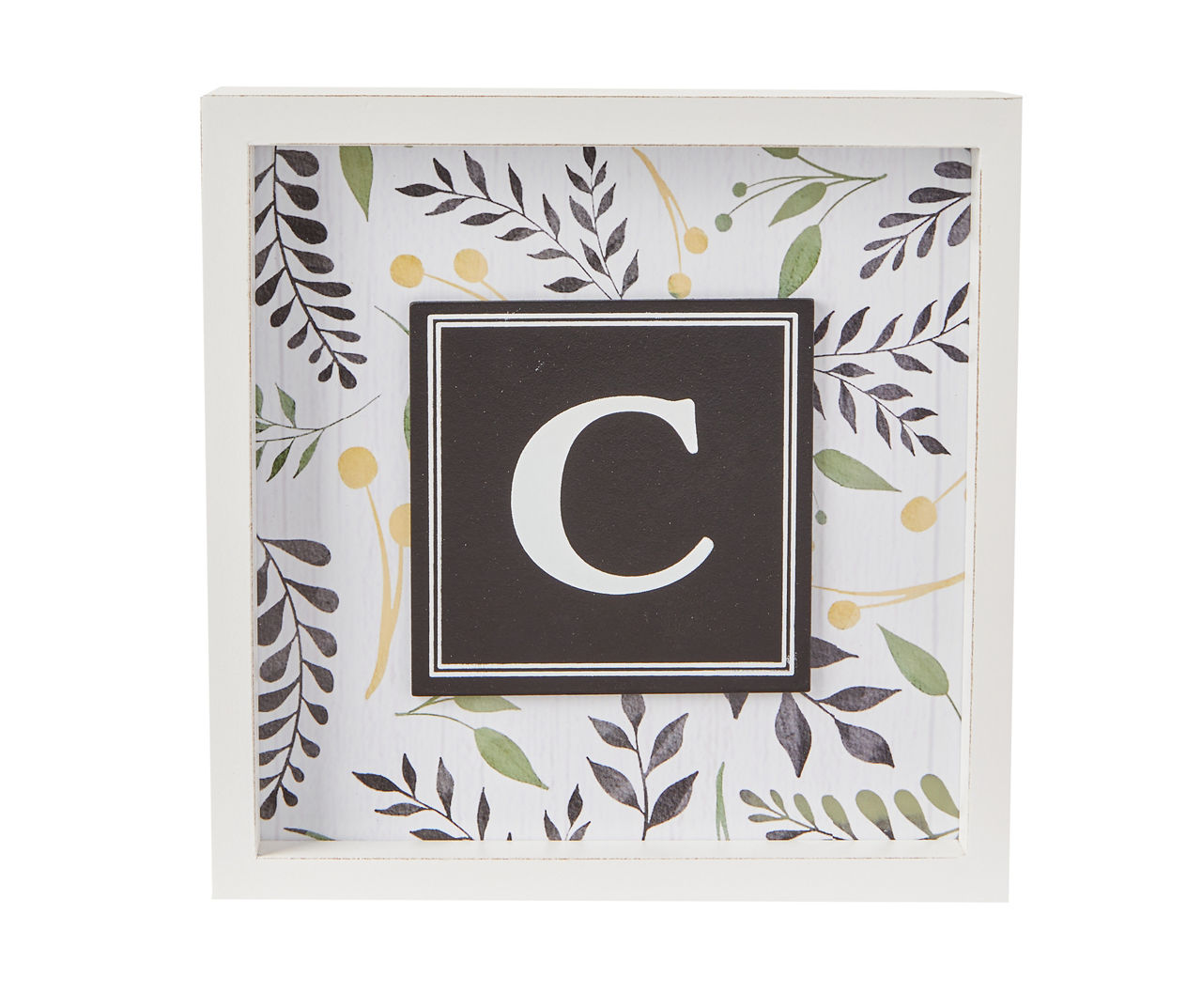 "C" White & Black Leaf Monogram Framed Wall Plaque