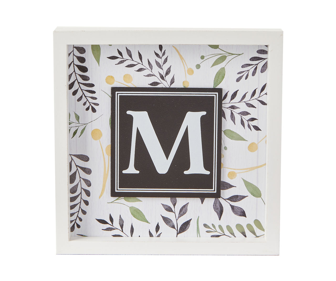 "M" White & Black Leaf Monogram Framed Wall Plaque