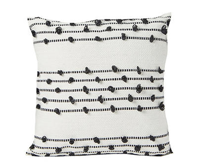 Abhaya Black & White Pom-Pom Outdoor Throw Pillow